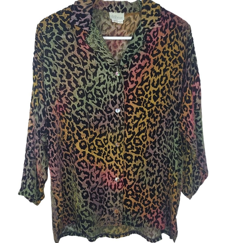 Kay Chapman Blouse Leopard Print Ombre Rainbow Burnout Velvet Small Art to Wear